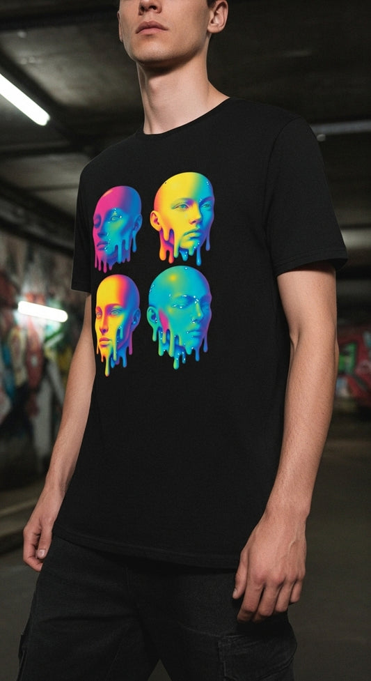 Herren – Premium Organic Shirt – Melting Heads Print – Frontprint