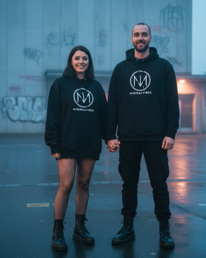 Unisex – Organic Hoodie – Minimal Vibes Logo Print – Frontprint – Minimal Vibes Berlin Techno Streetwear