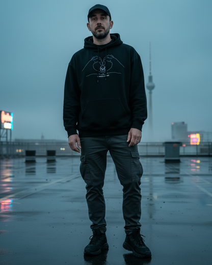 Unisex – Oversize Hoodie – Hände Herz Logo Print – Frontprint