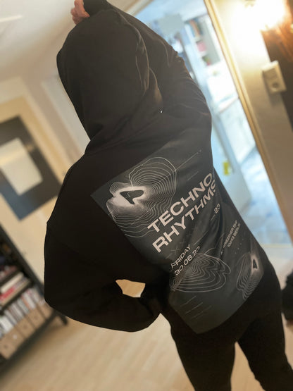 Unisex – Oversized Hoodie – Techno Rhythms Plakat Design – Backprint