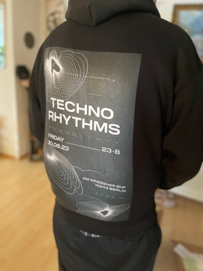 Unisex – Oversized Hoodie – Techno Rhythms Plakat Design – Backprint