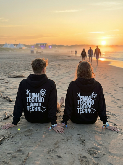Unisex – Premium Hoodie – ONCE TECHNO + ALWAYS TECHNO Print – Backprint – Minimal Vibes Berlin Techno Streetwear