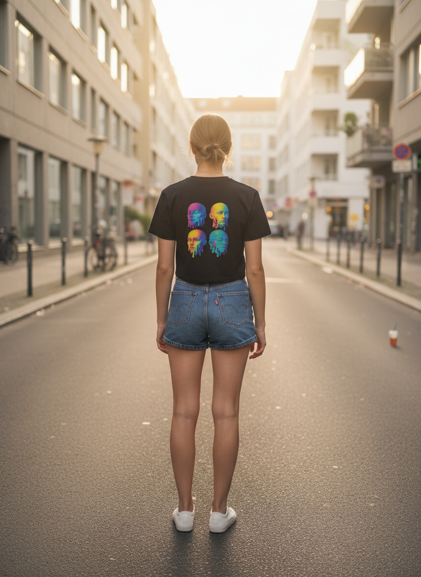 Damen – Ladies Cropped Tee – Psychedelic Acid Vibes Print – Front & Back Print