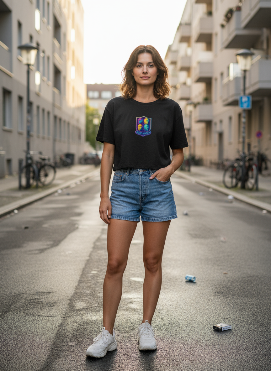 Damen – Ladies Cropped Tee – Psychedelic Acid Vibes Print – Front & Back Print