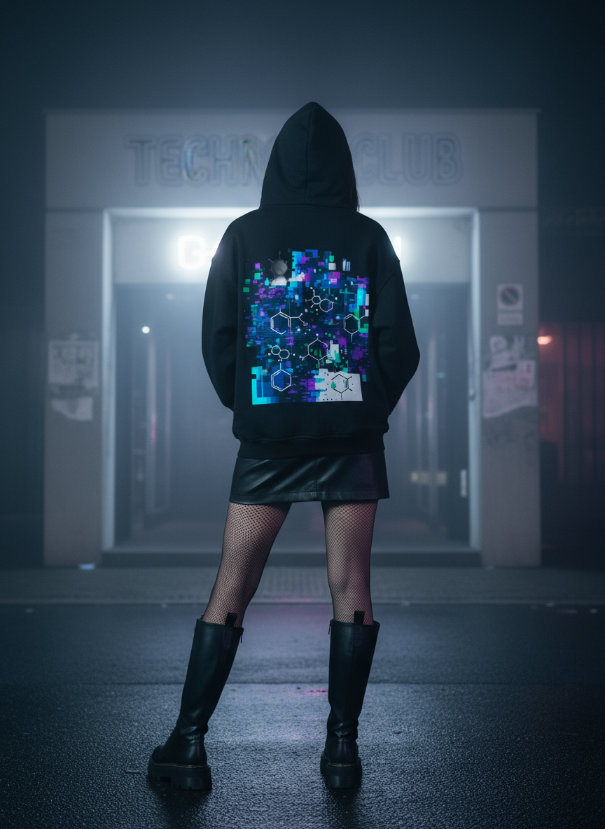 Unisex – Oversized Zipper Hoodie – Digital Glitch  Print – Backprint