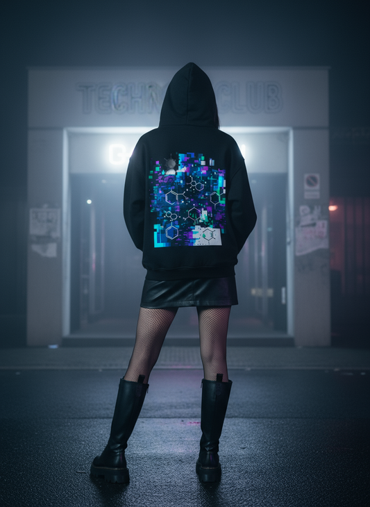 Unisex – Oversized Zipper Hoodie – Digital Glitch  Print – Backprint