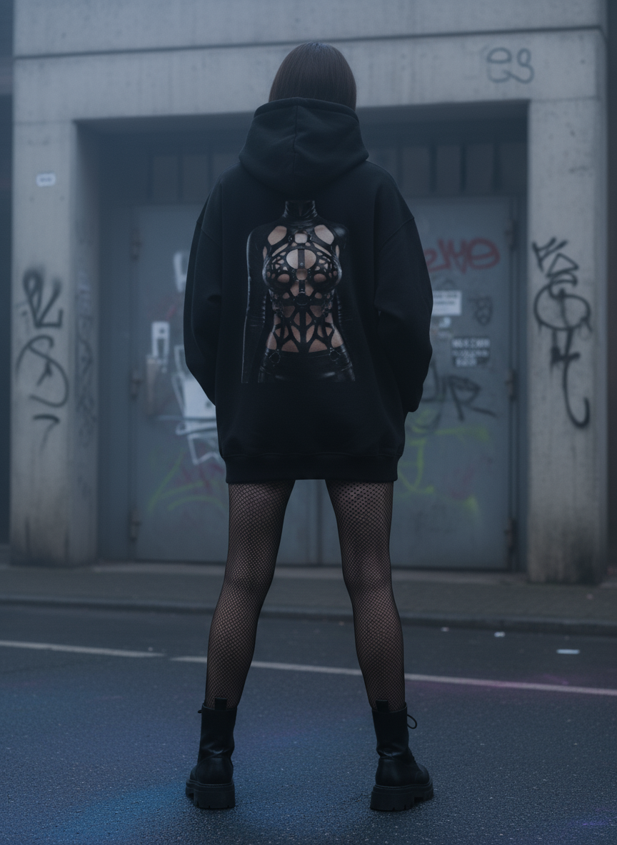 Unisex – Oversized Hoodie – Kink Harness Print – Backprint