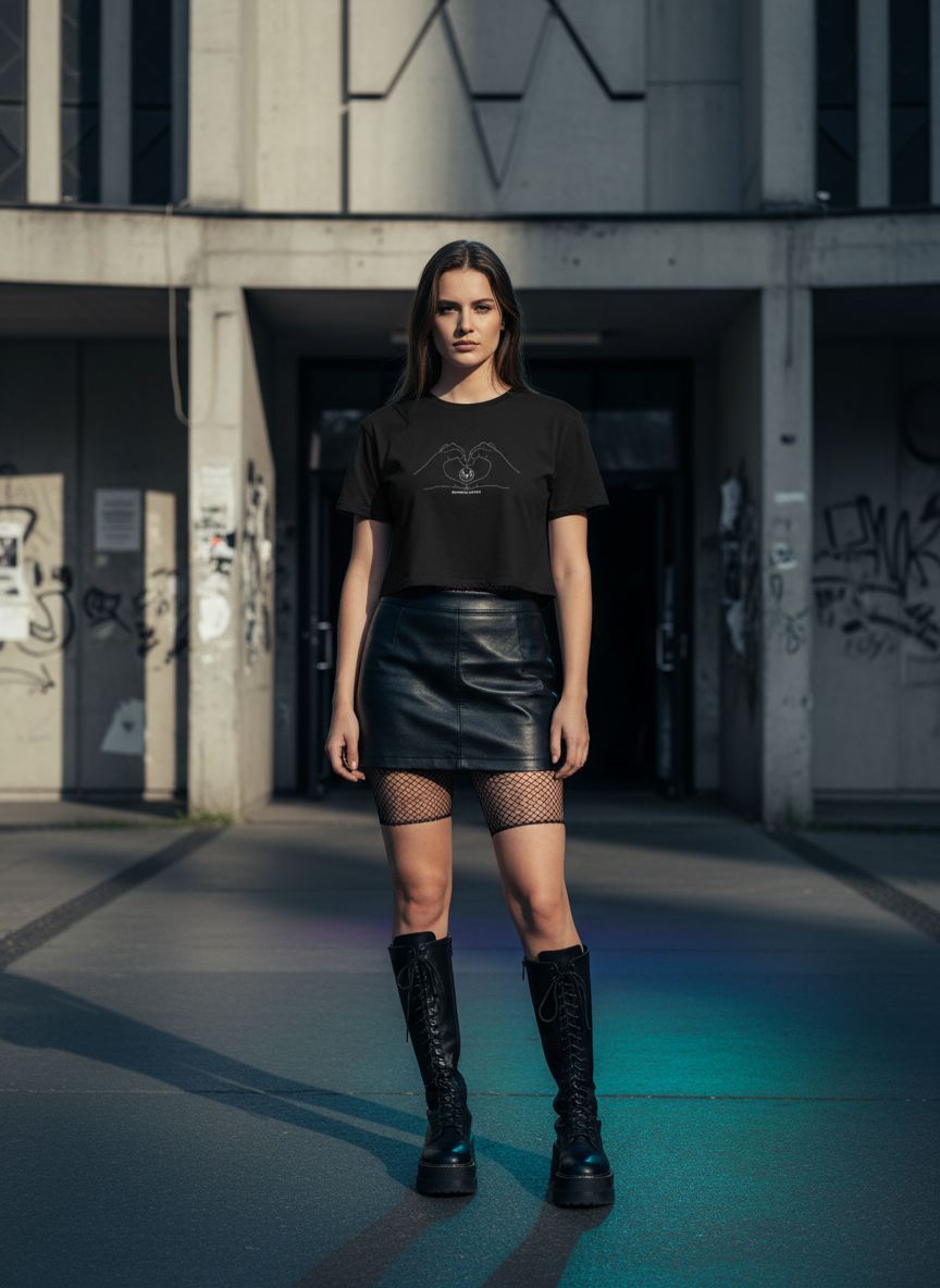 Damen – Crop Top – Hand Herz Logo Print – Frontprint