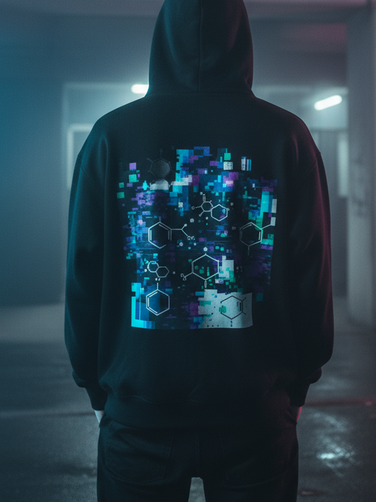 Unisex – Oversized Hoodie – Glitch Chemical Formula Print – Backprint