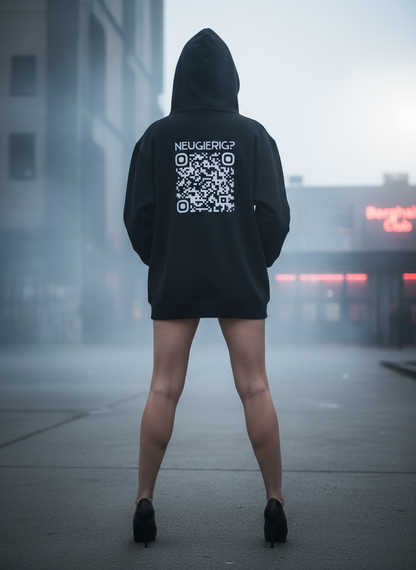 Unisex – Premium Hoodie – Neugierig? QR-Code Print – Backprint