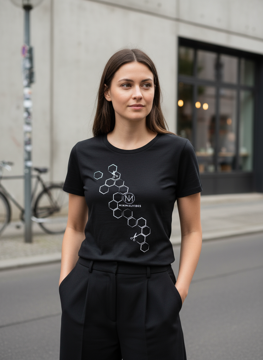 Damen – Organic Shirt – Geometric Cut Print – Frontprint