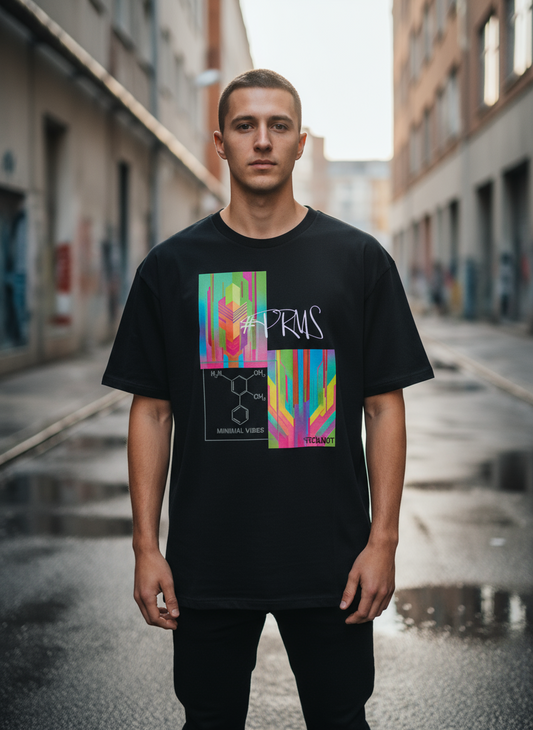Herren – Organic Shirt – PRMS Glitch Art & Chemistry Print – Frontprint