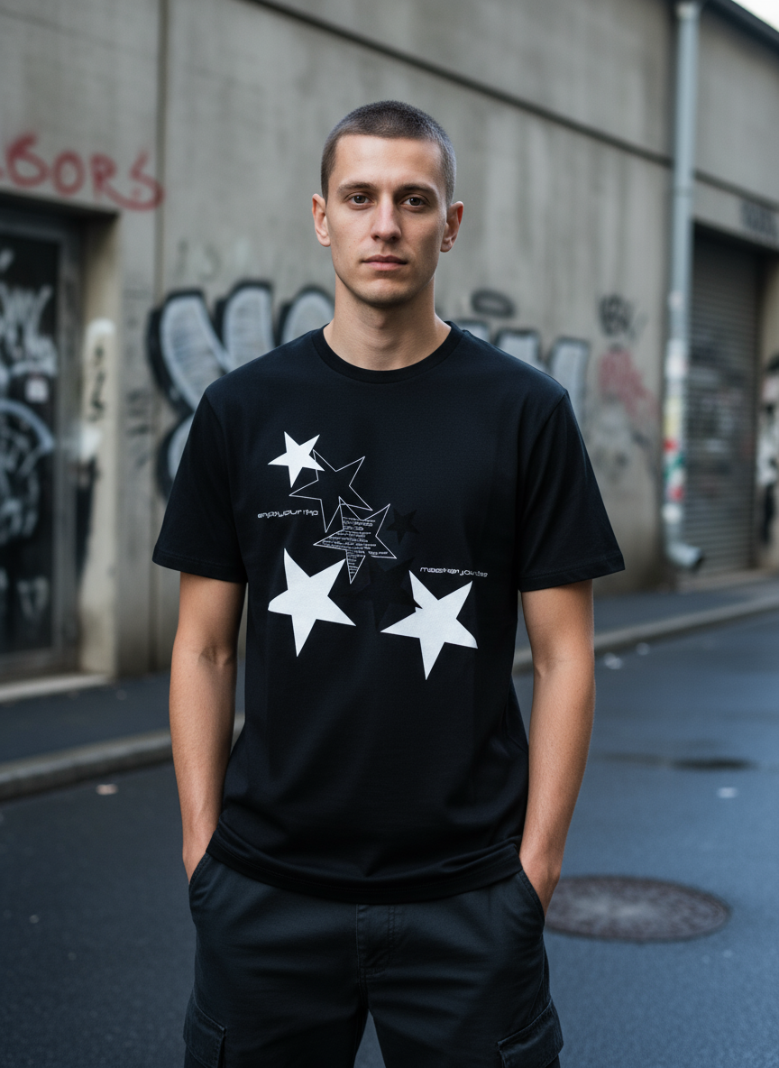 Herren – Organic Shirt – Star Print – Frontprint