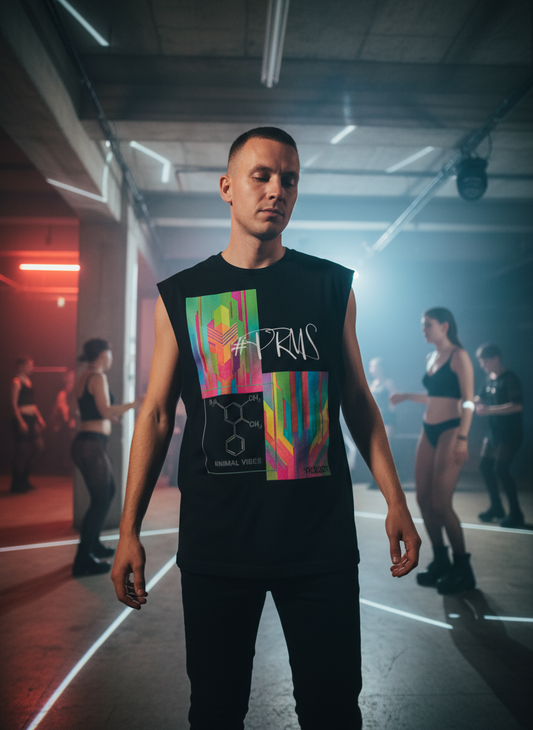 Herren – Sleeveless Oversize Shirt – #PRMS Geometrie Print – Frontprint