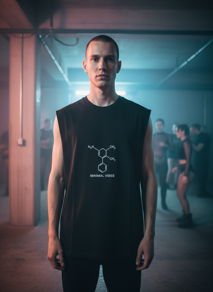 Herren – Sleeveless Oversize Shirt – Molecular Structure Print – Frontprint