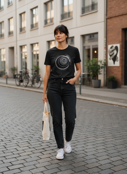 Damen – Organic Shirt – Cosmic Flow Print – Frontprint