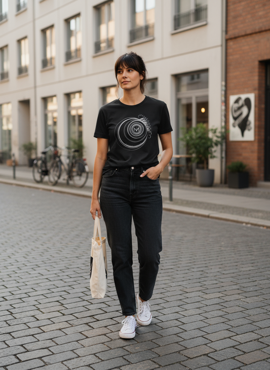 Damen – Organic Shirt – Cosmic Flow Print – Frontprint