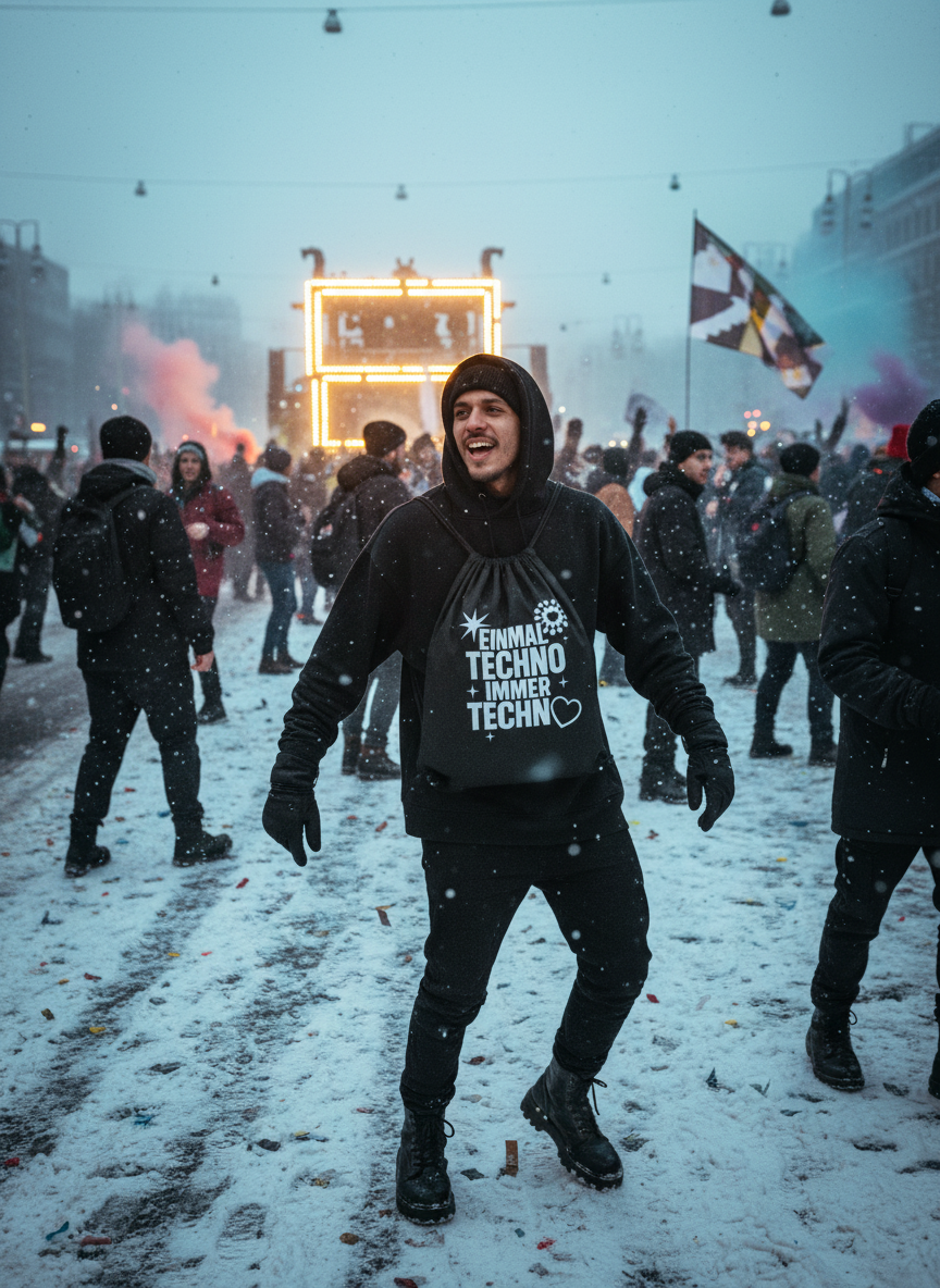 Unisex – Turnbeutel – Einmal Techno Immer Techno Statement – Frontprint