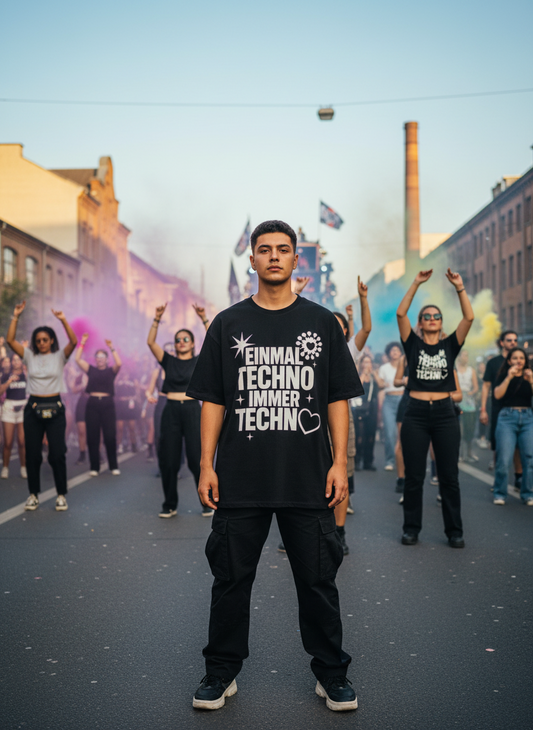 Unisex – Oversize Shirt – Einmal Techno Immer Techno Print – Frontprint