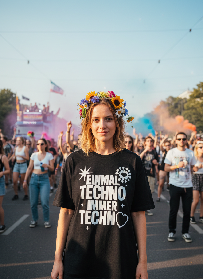 Unisex – Oversize Shirt – Einmal Techno Immer Techno Print – Frontprint