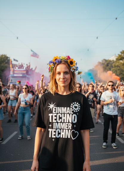 Unisex – Oversize Shirt – Einmal Techno Immer Techno Print – Frontprint – Minimal Vibes Berlin Techno Streetwear