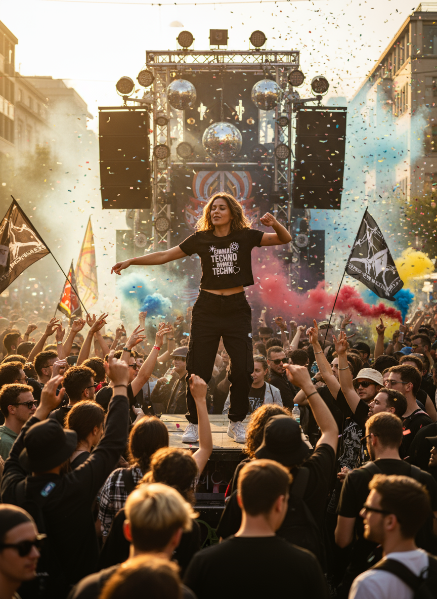 Damen – Crop Top – EINMAL TECHNO IMMER TECHNO – Frontprint