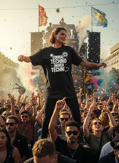 Unisex – Oversize Shirt – Einmal Techno Immer Techno Print – Frontprint – Minimal Vibes Berlin Techno Streetwear