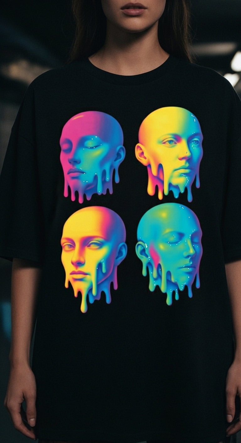Unisex – Oversized Shirt – Four Melting Heads Print – Frontprint