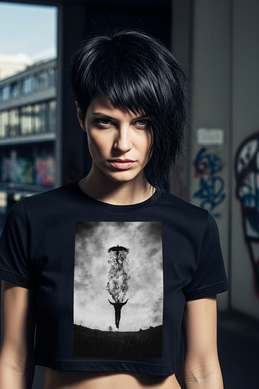 Damen – Cropped Tee – Ascension Raven Print – Frontprint