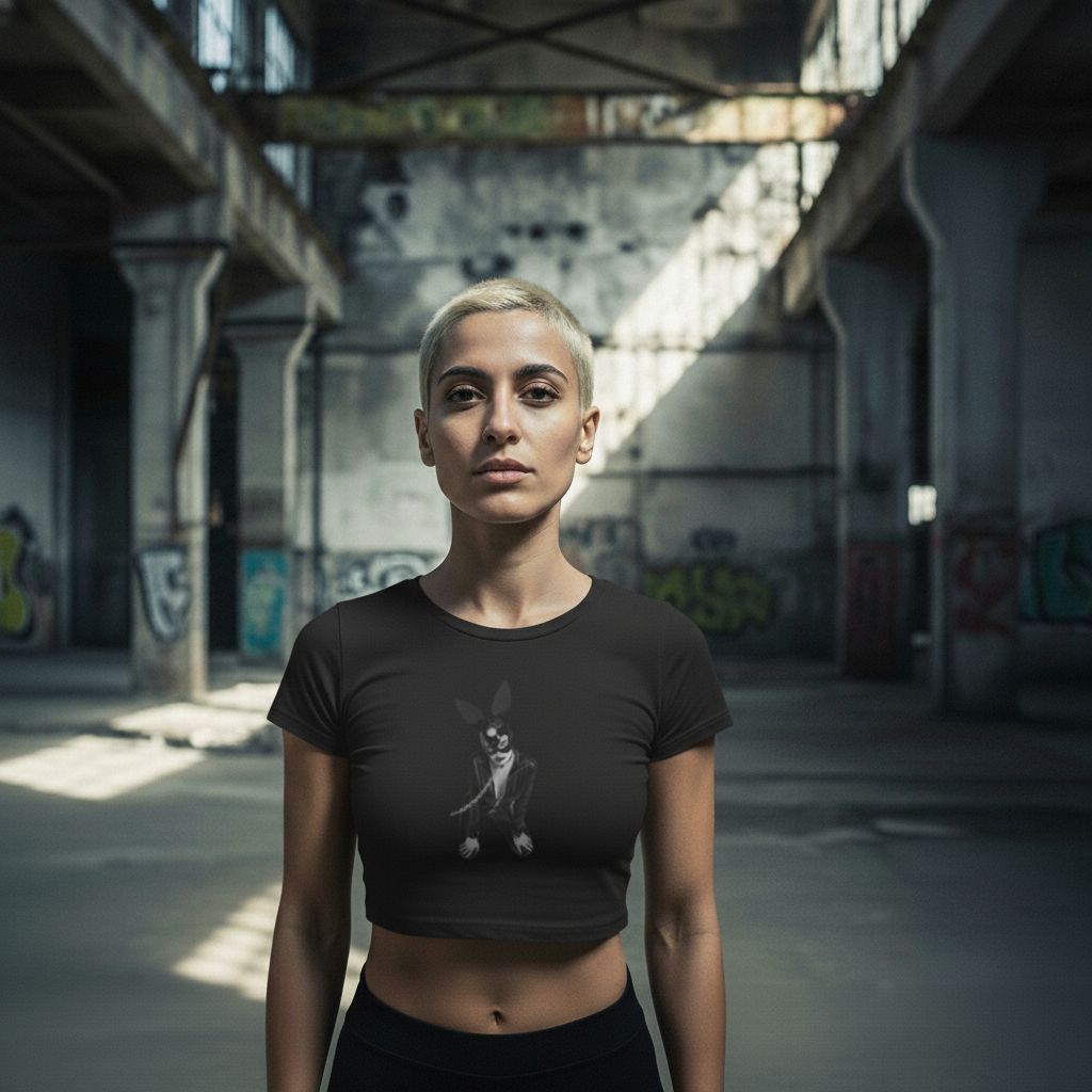 Damen – Ladies Cropped Tee – Kinky Bunny Statement Print – Front & Back Print