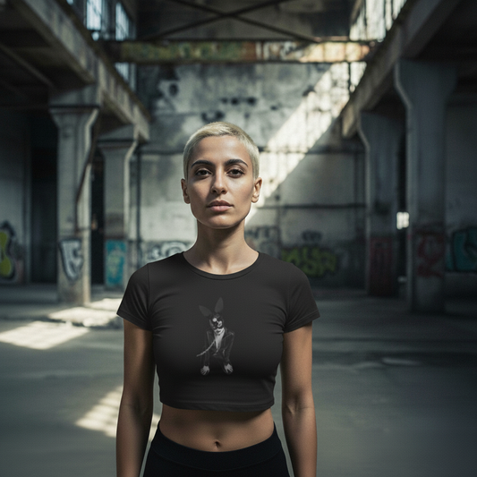 Damen – Ladies Cropped Tee – Kinky Bunny Statement Print – Front & Back Print