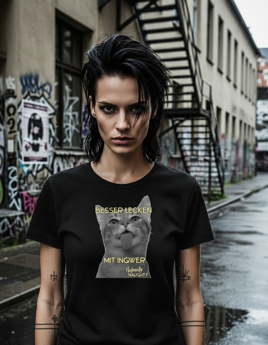 Damen – Premium Organic Shirt – Naughty Cat Print – Frontprint