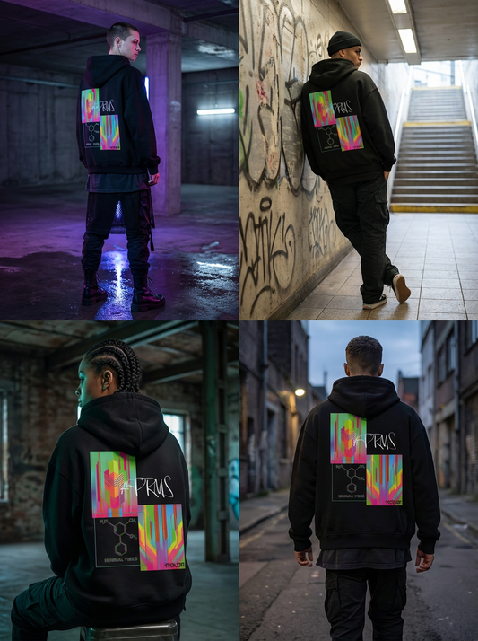 Unisex – Oversized Zipper Hoodie – Bunter Geometrischer Glitch Print – Backprint